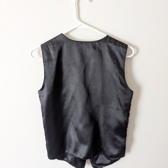 Vintage Scala 100% Silk Sequin Beaded Poinsettia Christmas Holiday Vest Size S - Picture 4 of 8